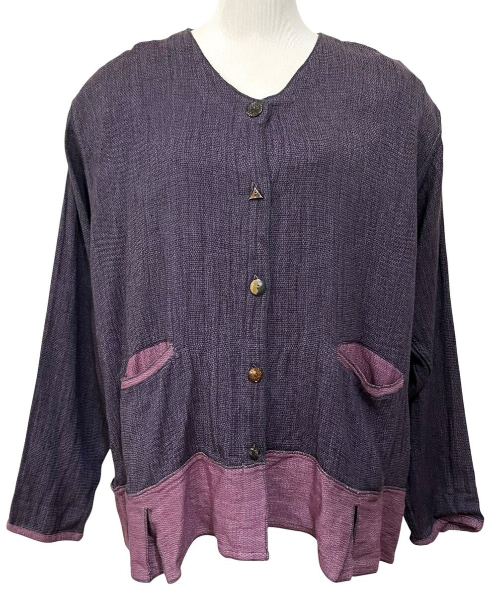 Tribe People United Women’s Button Front Tunic Top Purple Hemp Cotton Boho XL